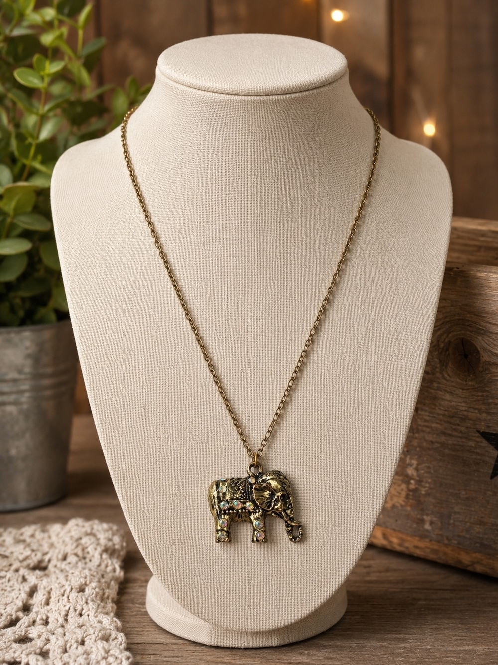 Antique Gold Elephant Pendant Necklace - Women's Jewelry